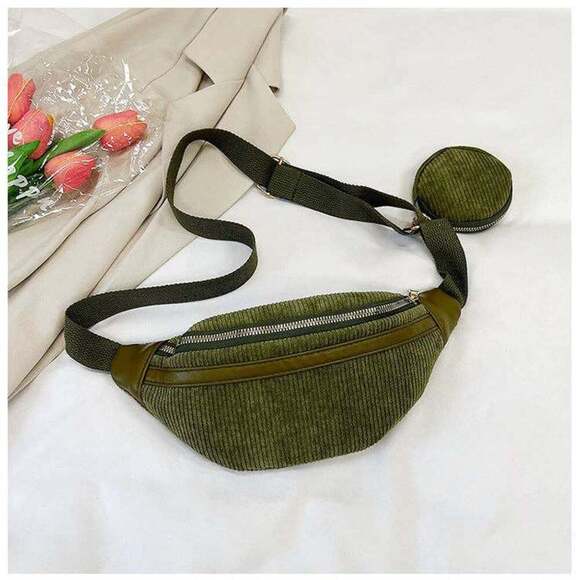 Corduroy Waist Bag with Coin Purse - Picture 1 of 3